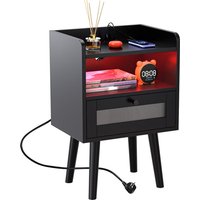 Nachttisch mit Schublade und offenem Fach, Holzbeine, Schlafzimmermöbel, Nachttisch, Beistelltisch im modernen Stil, 40 x 30 x 60 cm, Schwarz - Haloyo von HALOYO