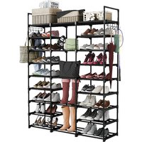 Platzsparendes Schuhregal aus Metall mit 9 Ebenen für 46 Paar – 127 x 30 x 58 cm – Schuhschrank, Schuhablage, Schuhständer mit Haken von HALOYO