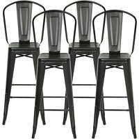 Set mit 4 Barhockern im Industriestil aus mattem Metall, mit Rückenlehne, Sitzhöhe 76,5 cm, schwarzes Metall - Haloyo von HALOYO