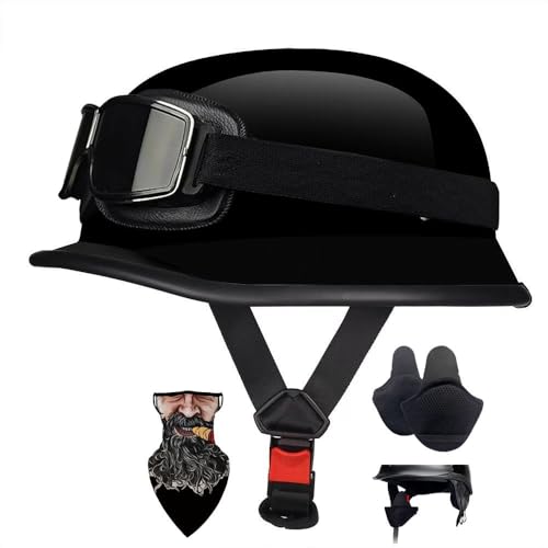 HALYING Halbschalenhelm mit ABS-Schale ECE-zertifizierter | Leichter Mofa Helm Retro für Herren/Damen| atmungsaktives Innenfutter, herausnehmbarer Ohrenschutz | Für Chopper,Roller,Motorrad von HALYING
