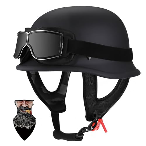 HALYING Motorrad Halbhelme ECE-Zertifiziert, Retro Chopper Helm mit ABS-Außenkörper EPS-Schutz, Netz-Innenfutter, Schnellverschlussschnallen, Moped/Scooter/Motorrad Helm für Erwachsene von HALYING