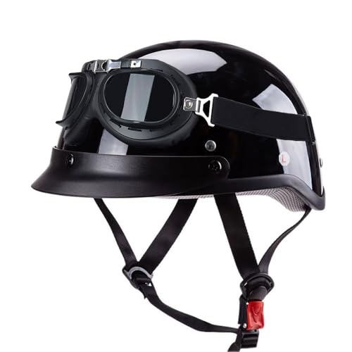 HALYING Retro Halbhelm Motorrad Helm Jethelm Moped Helm mit Schutzbrille, ECE 2206 Zugelassen Helmschale aus ABS-Material, Waschbare Polster, für Mofa Crash Moped Scooter Cruiser von HALYING