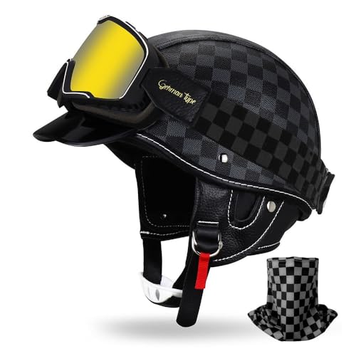 HALYING Retro Halbschalenhelm für Motorrad/Cruiser/Scooter ECE22.06 -Zertifizierter, Abnehmbarem Nackenschutz, Atmungsaktives Innenfutter für Damen/Herren Mofa Helm Chopper Helm Jethelm HALYING Retro Halbschalenhelm für Motorrad/Cruiser/Scooter ECE22.06 -Zertifizierter, Abnehmbarem Nackenschutz, Atmungsaktives Innenfutter für Damen/Herren Mofa Helm Chopper Helm Jethelm von HALYING