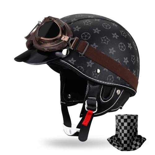 HALYING Retro Halbschalenhelm für Motorrad/Cruiser/Scooter ECE22.06 -Zertifizierter, Abnehmbarem Nackenschutz, Atmungsaktives Innenfutter für Damen/Herren Mofa Helm Chopper Helm Jethelm HALYING Retro Halbschalenhelm für Motorrad/Cruiser/Scooter ECE22.06 -Zertifizierter, Abnehmbarem Nackenschutz, Atmungsaktives Innenfutter für Damen/Herren Mofa Helm Chopper Helm Jethelm von HALYING