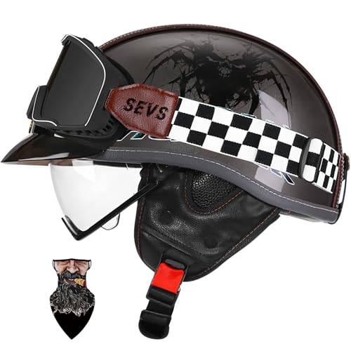 HALYING Retro Halbschalenhelm mit ECE Zulassung für Motorrad, Chopper Helm, Jethelm Retro, Mofa Helm – Leichtgewicht 750g, atmungsaktives Innenfutter, Größe 57-64cm für Erwachsene HALYING Retro Halbschalenhelm mit ECE Zulassung für Motorrad, Chopper Helm, Jethelm Retro, Mofa Helm – Leichtgewicht 750g, atmungsaktives Innenfutter, Größe 57-64cm für Erwachsene von HALYING