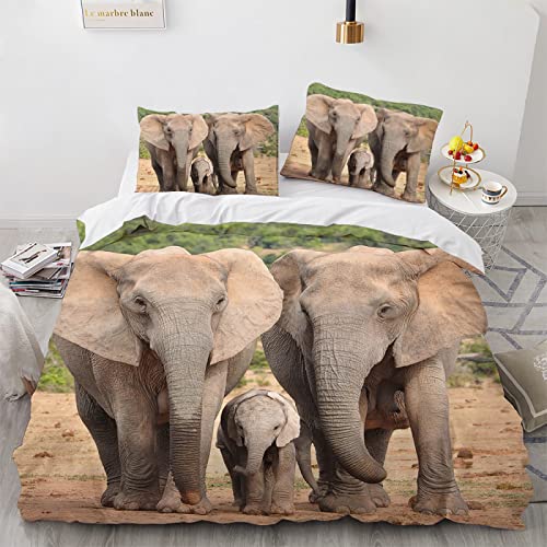 HAMAGI Komfortabel Weich Mikrofaser Bettbezüge 155X220 Elefant Elefantenmotiv Tiere Teenager Bettwäsche 155 X 220 cm Mit 2 Stück Kissenbezug 80X80Cm von HAMAGI