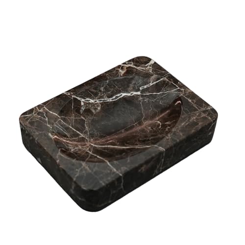 HAMAKAWA Naturmarmor Seifenschale, Dunkelbraun Rechteck Schmuckschale L12 cm x W9 cm, Kalkstein Duschseifenhalter, Moderner Steinschwammhalter, Bar Seife Saver Tablett für Bad, Küche von HAMAKAWA