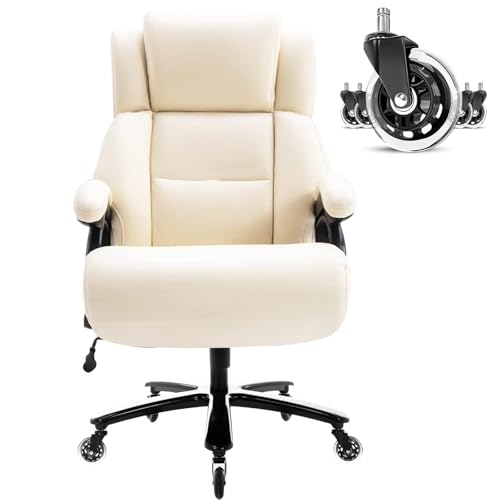 Großer und hoher Bürostuhl, 180 kg, verstellbare Lendenwirbelstütze, robuste Metallbasis, leise Gummiräder, hohe Rückenlehne, großer Chefschreibtisch, Drehstuhl, ergonomisches Design für von HAMAOKA