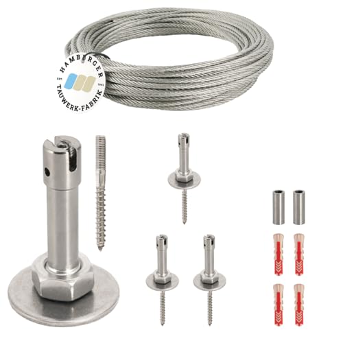 HAMBURGER TAUWERK-FABRIK EST. 1901 Ranksystem Exklusive - Wandabstand 58mm (Set 3) mit 4 Wandhaltern und 6,5m Drahtseil von HAMBURGER TAUWERK-FABRIK EST. 1901