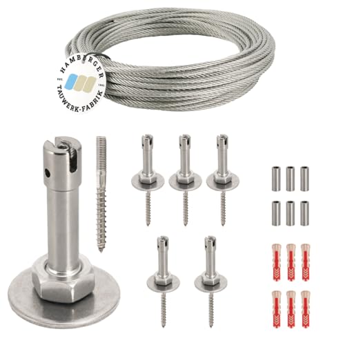 HAMBURGER TAUWERK-FABRIK EST. 1901 Ranksystem Exklusive - Wandabstand 58mm (Set 4) mit 6 Wandhaltern und 9,5m Drahtseil von HAMBURGER TAUWERK-FABRIK EST. 1901
