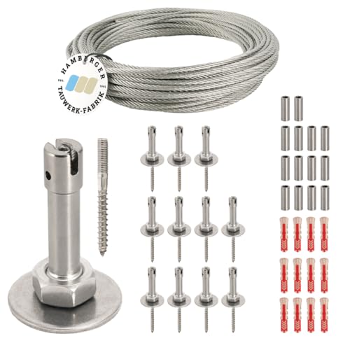 HAMBURGER TAUWERK-FABRIK EST. 1901 Ranksystem Exklusive - Wandabstand 58mm (Set 6) mit 12 Wandhaltern und 22,5m Drahtseil von HAMBURGER TAUWERK-FABRIK EST. 1901