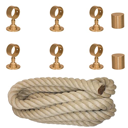 Handlaufseil Set 30mm - bestehend aus 2 Endkappen 6 Seilträger Messing matt und 6m "Nature Touch" Handlaufseil naturfarben Handlaufseil Set 30mm - bestehend aus 2 Endkappen 6 Seilträger Messing matt und 6m "Nature Touch" Handlaufseil naturfarben von HAMBURGER TAUWERK-FABRIK EST. 1901