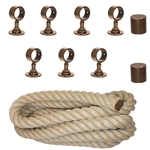 Handlaufseil Set 30mm - bestehend aus 2 Endkappen 7 Seilträger bronziert und 7m "Nature Touch" Handlaufseil naturfarben von HAMBURGER TAUWERK-FABRIK EST. 1901