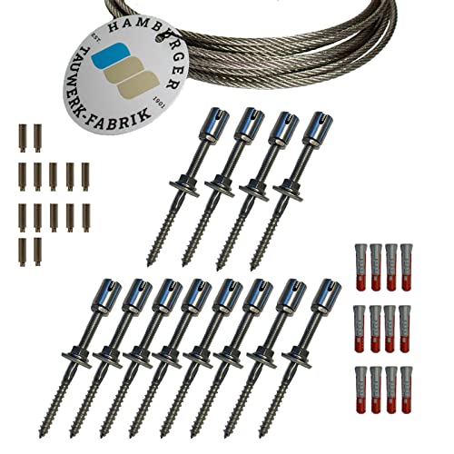 Rankhilfe/Ranksystem "M" aus Edeslstahl - Wandabstand 50mm (Set 6) mit 12 Wandhaltern von HAMBURGER TAUWERK-FABRIK EST. 1901