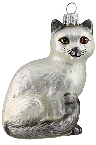 HAMBURGER WEIHNACHTSKONTOR® - Christbaumfiguren Katze Silbergrau von Hamburger Weihnachtskontor