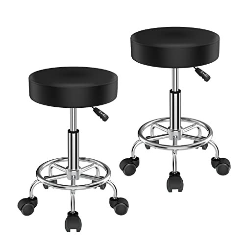 HAMHAIGO 2 Set Bürohocker Höhenverstellbar, Stehhocker um 360°drehbarer, Ergonomischer Hocker Höhenverstellbar Sitzhöhe 46-62cm, Arbeitshocker, Rollen und Hebefunktion Schwarz von HAMHAIGO