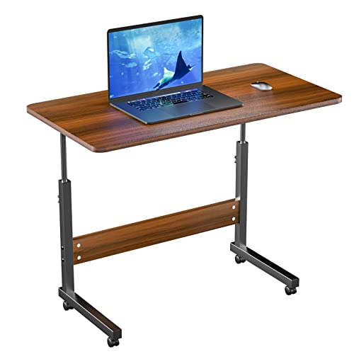 HAMHAIGO Computertisch Klein Laptoptisch höhenverstellbarer Schreibtisch mit drehbarer Rollen 80x40cm Computertisch mobiler Laptop-Schreibtisch auf Bodendrehung für Schlafzimmer, Büro, Bett von HAMHAIGO