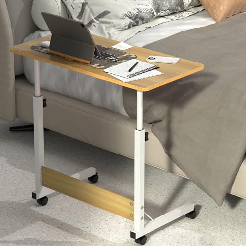 HAMHAIGO Computertisch Klein Laptoptisch höhenverstellbarer Schreibtisch mit drehbarer Rollen 80x40cm Computertisch mobiler Laptop-Schreibtisch auf Bodendrehung für Schlafzimmer, Büro, Bett von HAMHAIGO