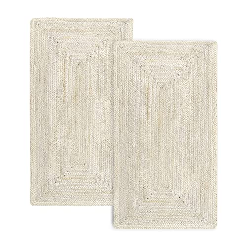 HAMID 2er-Pack Alhambra Jute-Teppiche Naturfarben, 100% Jutefaser-Teppiche, handgeflochten, Wohnzimmerteppiche, Esszimmer, Schlafzimmer, Korridore, Naturfarbe (80 x 150 cm) 2 Stück von HAMID