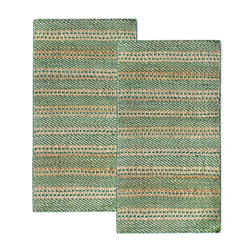 HAMID - 2er-Pack Jute-Teppiche, Olivia Wolle und Jute, 60 x 110 cm, handgewebt, für Wohnzimmer, Schlafzimmer, Wohnzimmer, Naturgrün von HAMID