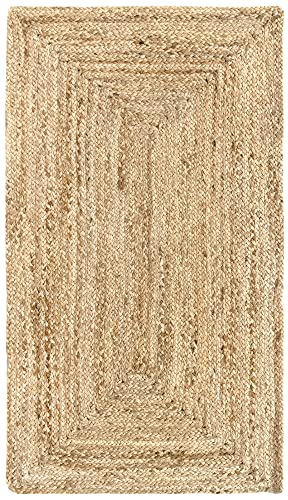 HAMID Jute Teppich, Alhambra Teppich Handgewebt 100% Naturfaser de Jute, Wohnzimmer, Schlafzimmer, Flurteppich, Farbe Natur (60x110cm) von HAMID