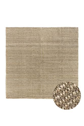 Hamid Alcazar Jute Teppich - 100% Natürliche Jutefaser - Weicher Teppich und Hohe Festigkeit - Handgewebt - Wohnzimmer, Esszimmer, Schlafzimmer, Flurteppich - (Natürlich, 250x250cm) von HAMID