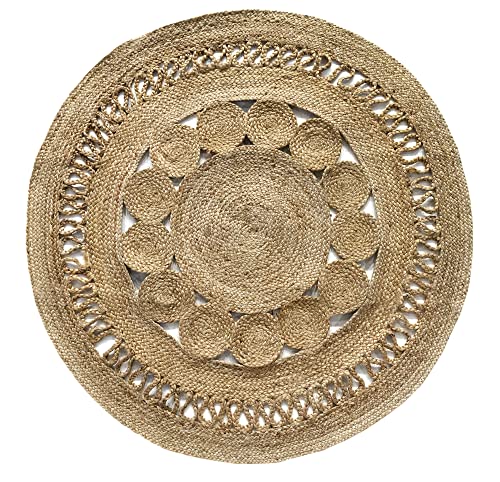 HAMID - Jute Teppich Alhambra Nazarí Round Natural Farbe 100% Jutefaser Teppich Handgefertigt, Geflochtenes Design, Naturfaserteppich für Dekoration, Wohnzimmer, Schlafzimmer, (120x120cm) von HAMID