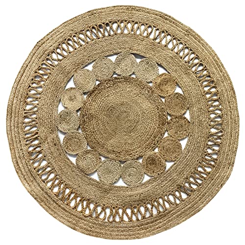 HAMID - Jute Teppich Alhambra Nazarí Round Natural Farbe 100% Jutefaser Teppich Handgefertigt, Geflochtenes Design, Naturfaserteppich für Dekoration, Wohnzimmer, Schlafzimmer, (150x150cm) von HAMID
