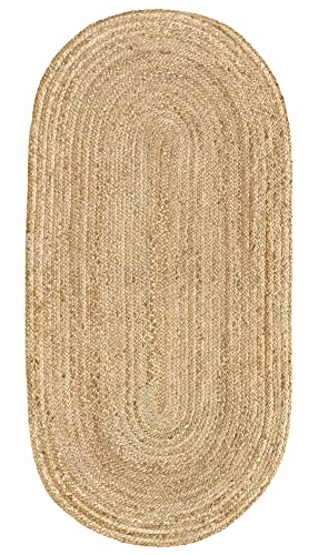 HAMID - Jute-Teppich Alhambra Oval Natural Color, 100% handgemachter Jutefaser-Teppich, für Wohnzimmer, Schlafzimmer, Dekoration, (70x140cm) von HAMID