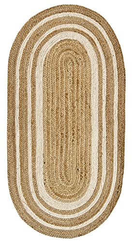 HAMID - Jute-Teppich Alhambra Oval Natural Color, 90x150cm, 100% handgemachter Jutefaser-Teppich, für Wohnzimmer, Schlafzimmer, Dekoration, (70x140cm) von HAMID