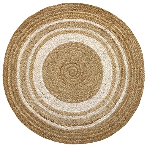 HAMID Jute Teppich Rund, Alhambra Teppich Handgewebt 100% Naturfaser de Jute, Wohnzimmer, Schlafzimmer, Flurteppich, Farbe Natur/Weiß, (100x100cm) von HAMID