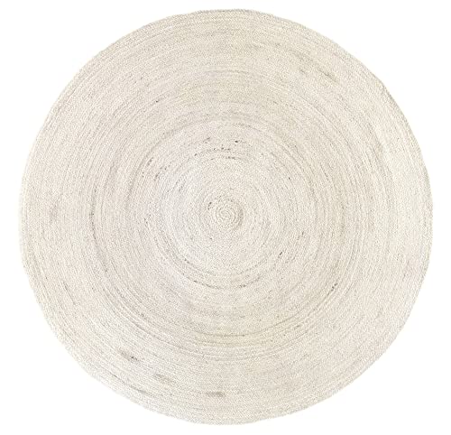 HAMID Jute Teppich Rund - Alhambra Teppich 100% Naturfaser de Jute - Farbe Weiß/Creme (200x200cm) von HAMID