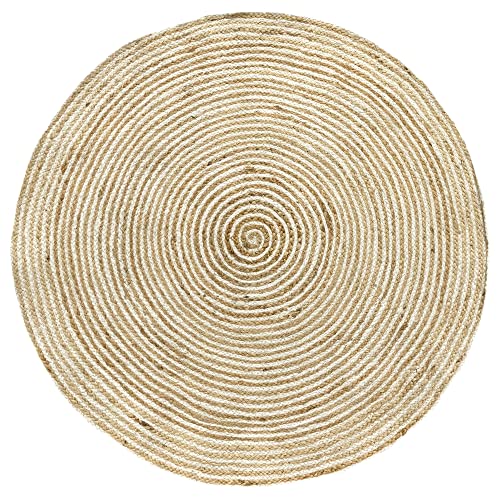 HAMID - Jute Teppich Runden, Bagdad, Teppich 100% Weiß und Natur, Jutefaser Handgewebt, Weicher Teppich und Hohe Festigkeit für Wohnzimmer, Esszimmer, Schlafzimmer, FlurTeppich - (120x120cm) von HAMID