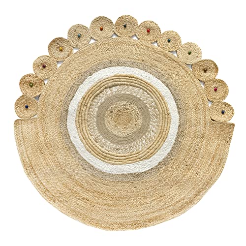 HAMID - Jute Teppich Runden, Beirut, Teppich 100% Weiß und Natur, Jutefaser Handgewebt, Weicher Teppich und Hohe Festigkeit für Wohnzimmer, Esszimmer, Schlafzimmer, FlurTeppich - (120x120cm) von HAMID