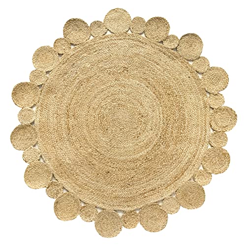 HAMID - Jute Teppich Runden, Medina, Teppich 100% Weiß und Natur, Jutefaser Handgewebt, Weicher Teppich und Hohe Festigkeit für Wohnzimmer, Esszimmer, Schlafzimmer, FlurTeppich - (120x120cm) von HAMID