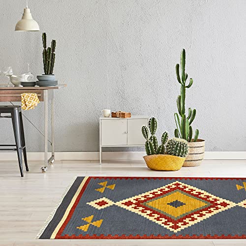 HAMID - Kelim Teppich Lori mit Geometrischem Oriental Design - 100% Wolle - Handgeknüpfter Kelim - Flurteppich, Wohnzimmer, Schlafzimmer, Wohnzimmer (D.1, 170x110cm) von HAMID