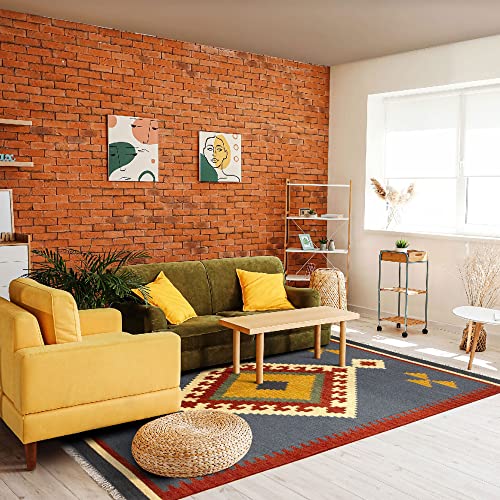 HAMID - Kelim Teppich Lori mit Geometrischem Oriental Design - 100% Wolle - Handgeknüpfter Kelim - Flurteppich, Wohnzimmer, Schlafzimmer, Wohnzimmer (D.1, 230x160cm) von HAMID