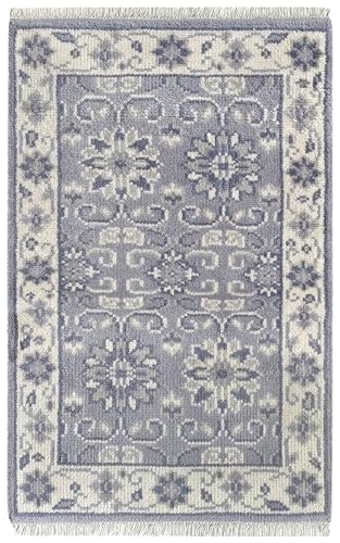 HAMID - Moderner Ushak-Wollteppich, Wohnzimmerteppich für Schlafzimmer, Wohnzimmer, Grau (150 x 100 cm) von HAMID