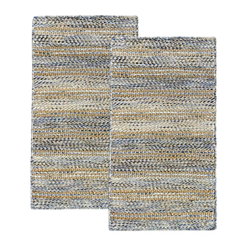 HAMID - Packung mit 2 Teppichen Jute Wolle Olivia Teppich Wolle und Jute 80 x 150 cm, handgewebt für Wohnzimmer, Schlafzimmer, Wohnzimmer, Blau meliert von HAMID