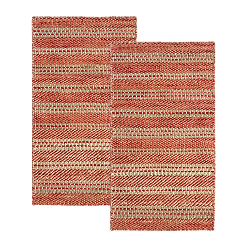 HAMID - Packung mit 2 Teppichen Jute Wolle Olivia Teppich Wolle und Jute 80 x 150 cm, handgewebt für Wohnzimmer, Schlafzimmer, Wohnzimmer, Naturrot von HAMID