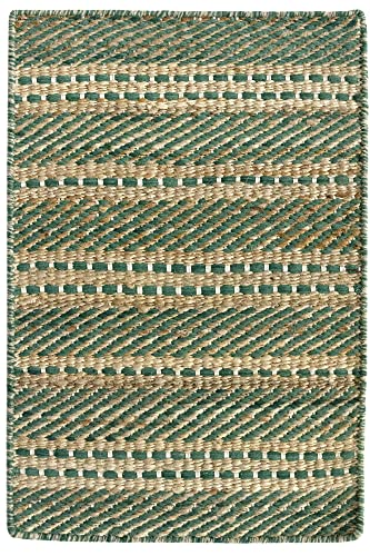 HAMID - Woll- und Jute-Teppich Olivia, Handgewebter Woll-Jute-Teppich für Wohnzimmer, Schlafzimmer, Natürliches Grün, (40 x 60 cm) von HAMID
