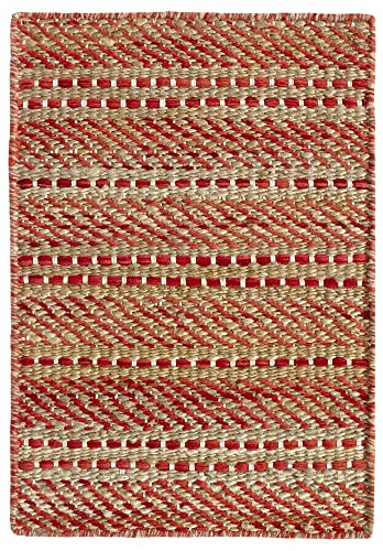 HAMID - Woll- und Jute-Teppich Olivia, Handgewebter Woll-Jute-Teppich für Wohnzimmer, Schlafzimmer, Rot Naturfarbe, (40 x 60 cm) von HAMID