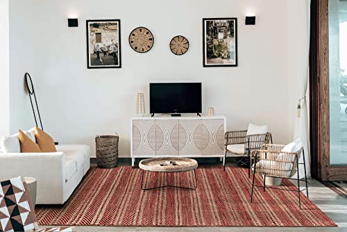 HAMID - Woll- und Jute-Teppich Olivia, Handgewebter Woll-Jute-Teppich für Wohnzimmer, Schlafzimmer, Rot Naturfarbe, (80 x 150 cm) von HAMID