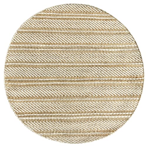 HAMID - Woll- und Jute-Teppich Runden Olivia, Handgewebter Woll-Jute-Teppich für Wohnzimmer, Schlafzimmer, Natürliches Weiß, (100 x 100 cm) von HAMID