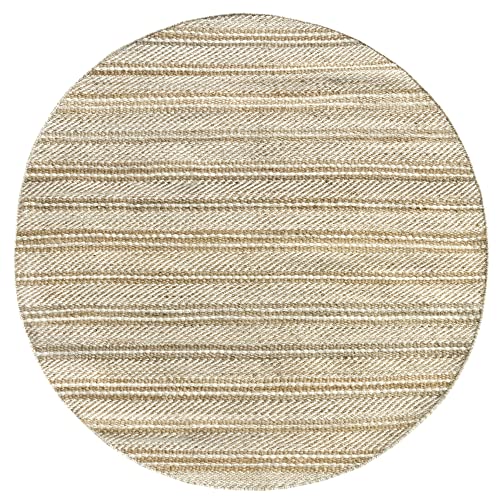 HAMID - Woll- und Jute-Teppich Runden Olivia, Handgewebter Woll-Jute-Teppich für Wohnzimmer, Schlafzimmer, Natürliches Weiß, (150 x 150 cm) von HAMID