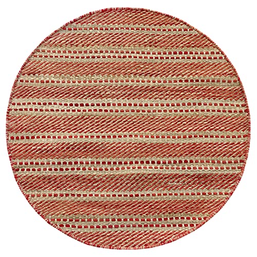 HAMID - Woll- und Jute-Teppich Runden Olivia, Handgewebter Woll-Jute-Teppich für Wohnzimmer, Schlafzimmer, Rot Naturfarbe, (100 x 100 cm) von HAMID