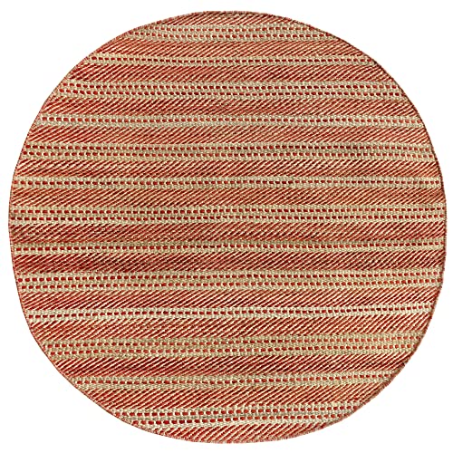 HAMID - Woll- und Jute-Teppich Runden Olivia, Handgewebter Woll-Jute-Teppich für Wohnzimmer, Schlafzimmer, Rot Naturfarbe, (150 x 150 cm) von HAMID