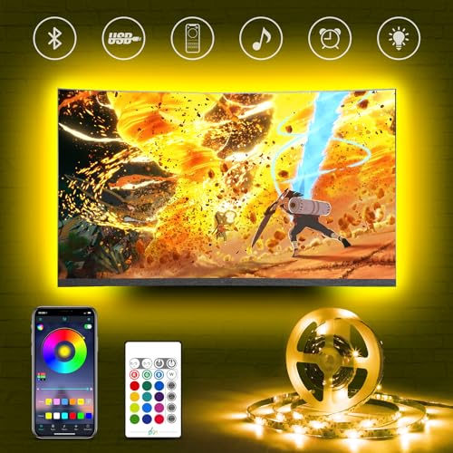 HAMLITE LED TV Hintergrundbeleuchtung für 50 55 Zoll Fernseher, 3.5m Bluetooth LED Strip,Farbwechsel Sync mit Musik,USB RGB LED Streifen mit Fernbedienung und App Steuerung, für TV/PC Monitor von HAMLITE