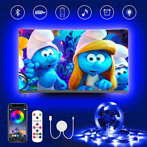 HAMLITE TV Hintergrundbeleuchtung für 70-82 Zoll Fernseher, 5.5m Bluetooth LED Strip, Sync mit Musik, RGB LED Streifen mit Fernbedienung und App Steuerung, USB-Betrieb, für TV/PC Monitor, Spielzimmer von HAMLITE