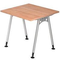 HAMMERBACHER AS08 höhenverstellbarer Schreibtisch nussbaum quadratisch, A-Fuß-Gestell silber 80,0 x 80,0 cm von HAMMERBACHER